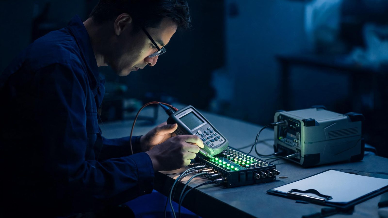 Optical testing of a fibre patch panel