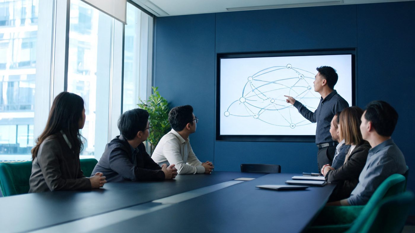 Novatelx engineers reviewing a network architecture